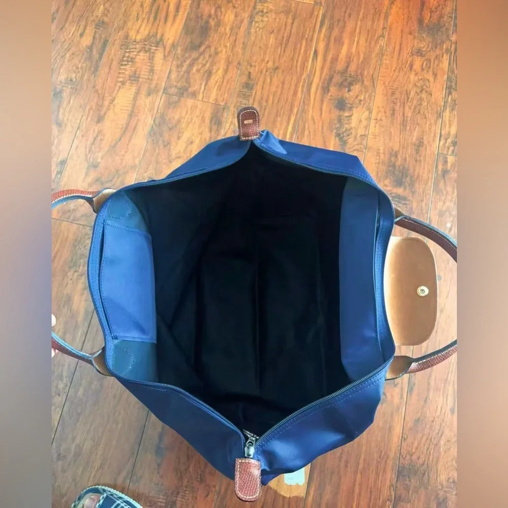 Longchamp Tote Bag extra Large navy Nylon Tote Bag with Brown Leather Handles - Picture 6 of 14